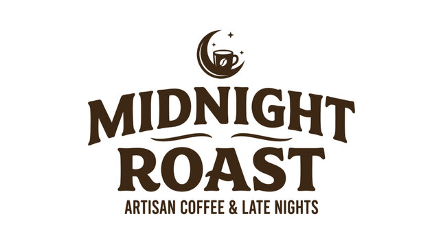 Midnight Roast Artisan Coffee Logo - Cup, Moon, Stars, Evening, Caffeine