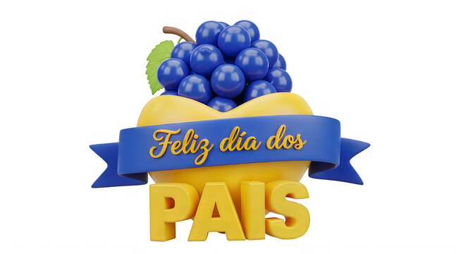 Feliz dia dos pais father's day greeting with fruit isolated on transparent background