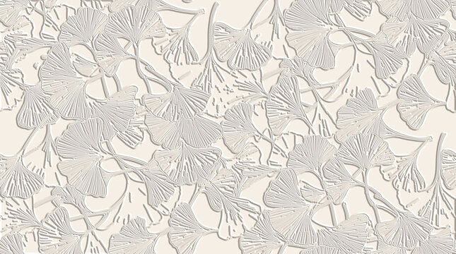 Botanical Embossed Texture Relief Background 3d Minimalist Subtle Neutral Cream Product Backdrop Ceramic Stucco Sophisticated Bas Relief Carved