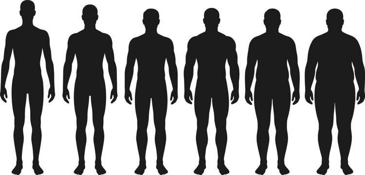 WebMale Body Type Silhouette Set Showing Different Human Physiques and Body Shapes in Front View