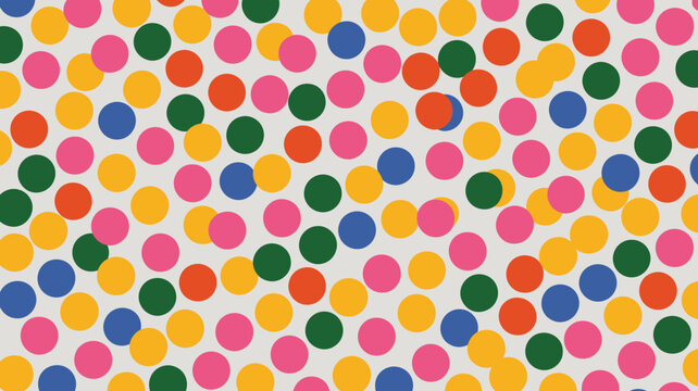 Colorful polka dot pattern with scattered circles on a white background