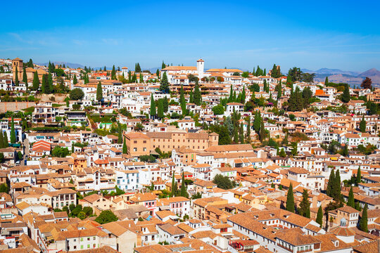 Granada city aerial panoramic view in Spain