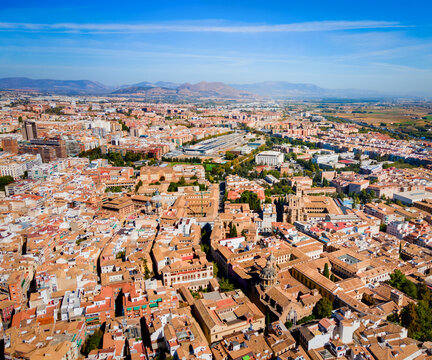 Granada city aerial panoramic view in Spain