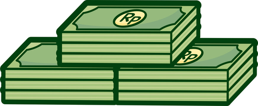 Stacks of green Indonesian Rupiah Rp banknotes