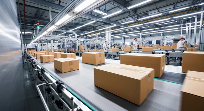 Automated Conveyor Belts for Efficient Boxes Handling and Cargo Freight Distribution in Factories