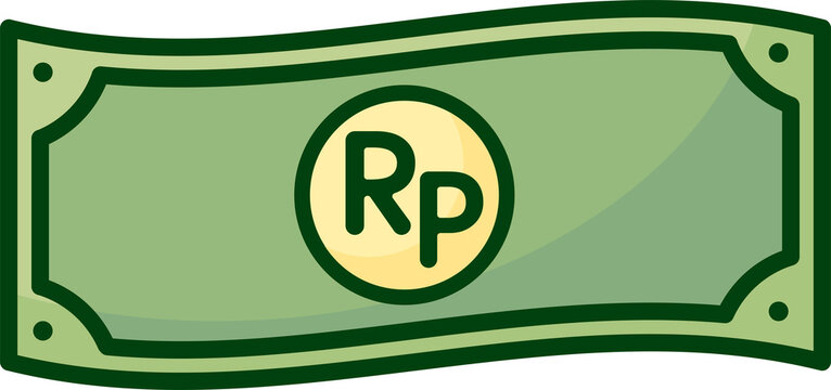 Flat Illustration Icon of a Wavy Indonesian Rupiah Money Bill IDR