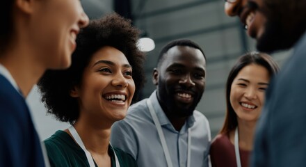 Obraz premium Business meeting with diverse professionals smiling and engaging in conversation
