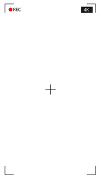 Video camera viewfinder . Camera display 4k format. Video filming screen vector template for phone.	