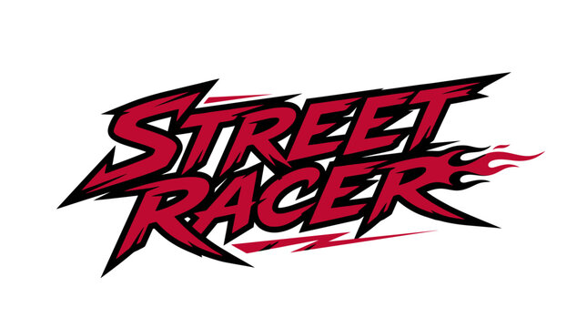 Street Racer Emblem with Flames - Red and Black Logo Design