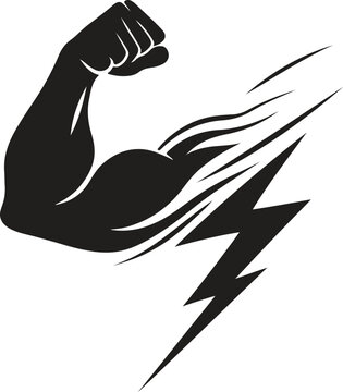 Power Muscle Arm with Lightning Bolt Fitness Vector Illustration for Strength Branding