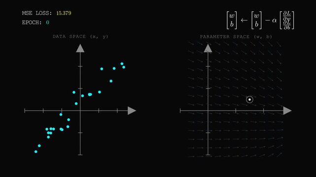 2D UI graphic animation of a Dual-Space Optimization HUD showing active data grids and algorithm telemetry simulation.