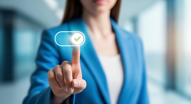 Online approval check button for account verification and form submission, showing accepted access request for registration, identity check, service signup, payment consent, or secure user login