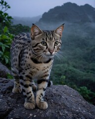 Naklejka premium A taupe marbled cat fantasy animal, fictional species in a ridge