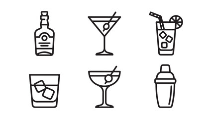Cocktail and Alcoholic Beverage Line Icon Set © MD
