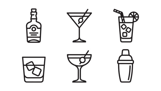 Cocktail and Alcoholic Beverage Line Icon Set