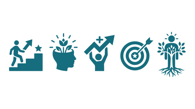 Growth and Success Icons: Career, Mindset, Goals, Achievement, Personal Development