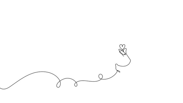 Continuous one line heart love hand korean finger icon care. Korean heart sign one line self valentine vector doodle symbol outline drawn art day drawing illustration print trend logo k gesture happy.