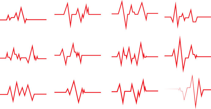 Heartbeats Icon Heartbeat waveform icon design on white background Heart rate pulse graph and heartbeat icon set. for health and medical design. Red heart beat line icon set of irregular heartbeat PNG