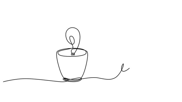 Continuous line drawing coffee cups, minimalist mug icons, simple one line art, black and white vector 4k video
