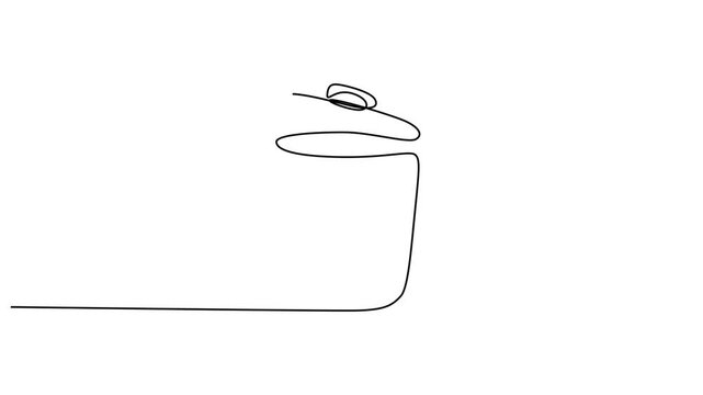 Continuous line drawing, simple cup with lid, minimalist icon, black outline 4k video