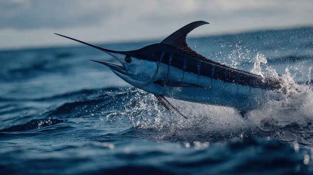 Majestic Marlin Leaping from Ocean Waves, Thrilling Deep Sea Fishing Adventure