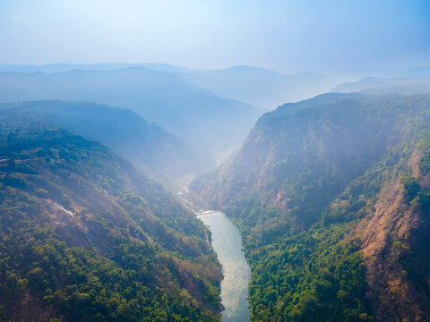 Sharavati river aerial panoramic view in Karnataka state, India