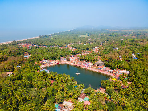 Koti Teertha pond aerial panoramic view in Gokarna