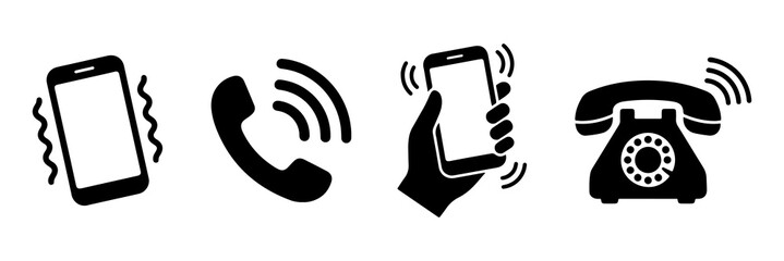 Silhouette icon set of ringing telephones and vibrating mobile smartphones © ZamStock
