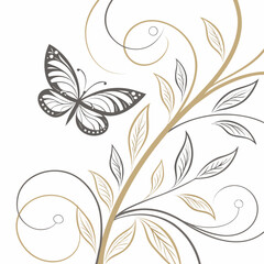 Fototapeta premium Butterfly and floral vine embroidery design