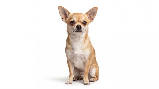 Portrait of a cute chihuahua dog sitting and looking at the camera, isolated on white background