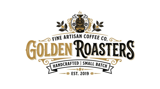 Golden Roasters Fine Artisan Coffee Co. Logo - Handcrafted Small Batch Est. 2019