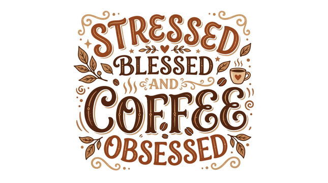 Stressed Blessed Coffee Obsessed Typography Design