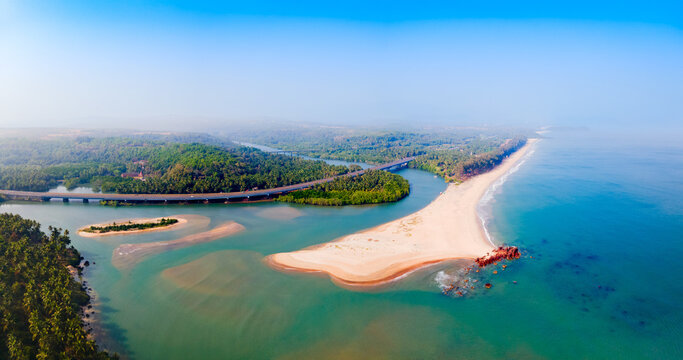 Galgibaga Beach aerial panoramic view in Goa, India