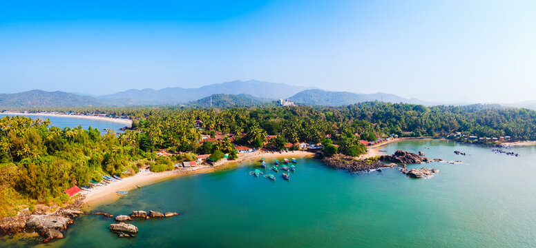 Palolem Beach aerial panoramic view in Goa, India