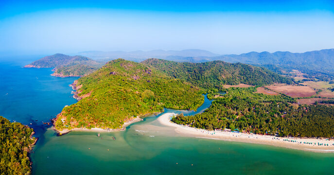 Palolem Beach aerial panoramic view in Goa, India