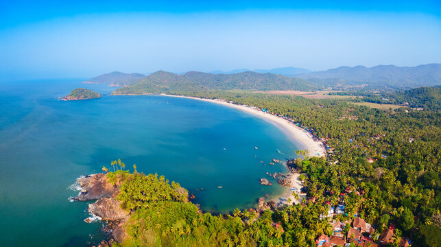 Palolem Beach aerial panoramic view in Goa, India