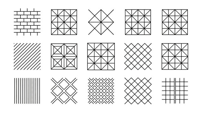 geometric patterns collection black and white line art on a white background