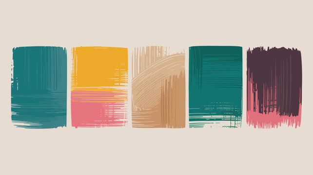 abstract textured brushstroke rectangles in teal yellow beige and burgundy hues on a cream background
