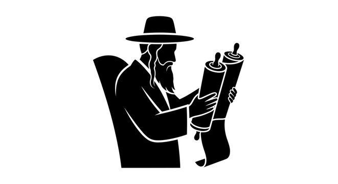 Man Reading Torah Scroll Illustration.