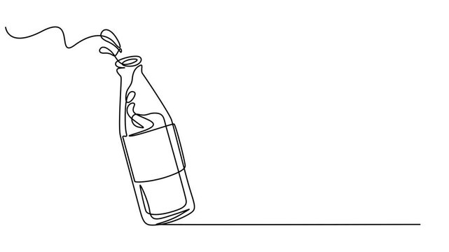 beer bottle animation continuous one line drawing, beer glass, bottle, one line art, minimalist drink icons video, Animated self drawing Creative modern concept. New year party bottle animation video.
