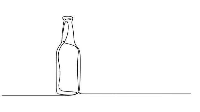beer bottle animation continuous one line drawing, beer glass, bottle, one line art, minimalist drink icons video, Animated self drawing Creative modern concept. New year party bottle animation video.