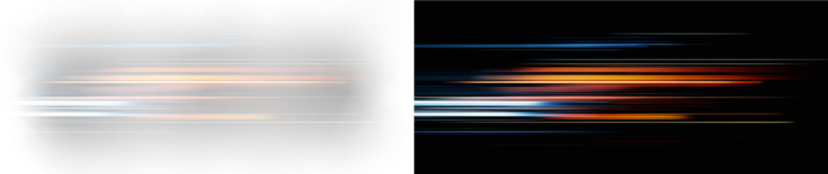 Modern abstract speed effect with colorful light trails and glowing horizontal motion lines on neutral background overlay