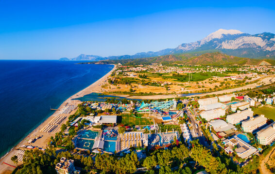 Kiris village beach aerial panoramic view