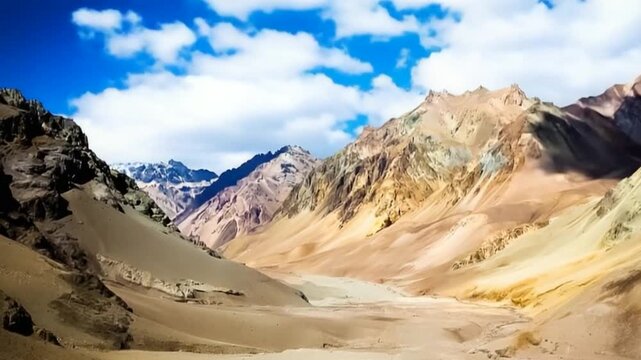 Aconcagua, a mountain in the Andes Mountains between Chile and Argentina. Time lapse.
