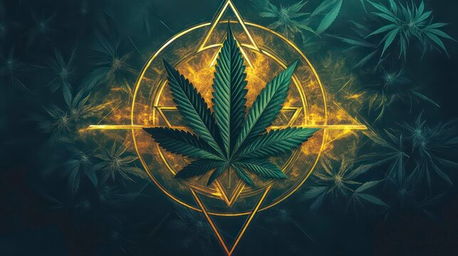 Graphic illustration of cannabis leaf and prohibition symbol