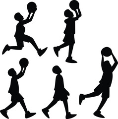 Basketball Players Shooting and Posing Black Silhouette Set © Muktadir Billa
