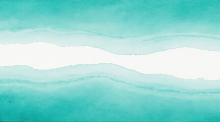 Obraz premium Abstract watercolor wash background. Gentle gradient of aqua and light blue paint strokes on textured paper with a torn white paper effect in middle. Smooth color blend for design.