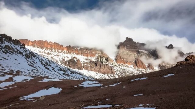 Aconcagua, a mountain in the Andes Mountains between Chile and Argentina. Time lapse.