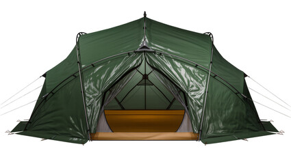 Green canvas camping tent with wooden floor, isolated on transparent background © Adrian