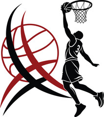 Basketball Slam Dunk Player Silhouette with Abstract Design Graphic © Muktadir Billa